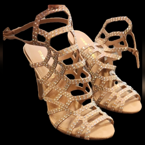 Madden Girl Shoes - Madden Girl Tan Rhinestone Strappy Heels